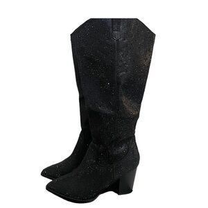 Sparkling Black Studded Bling Womens Boots